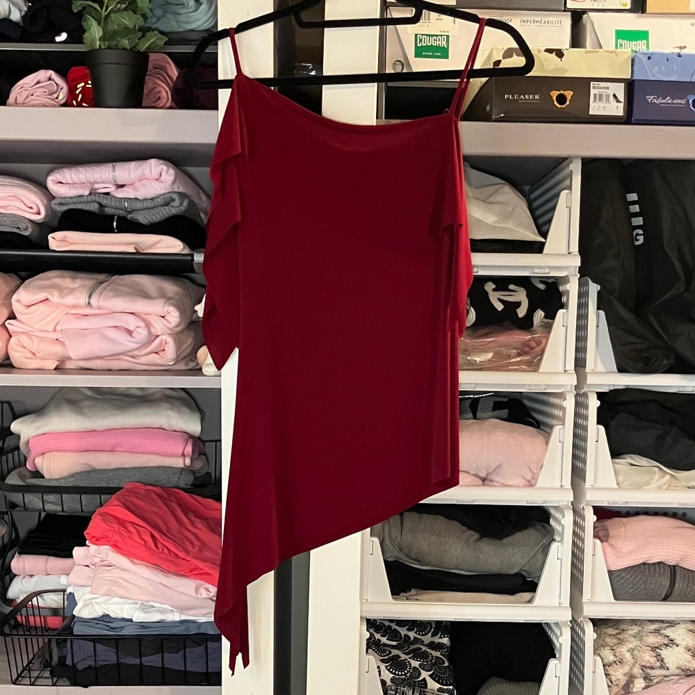 FWR Cranberry Asymmetrical Spaghetti Strap Top